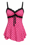 Y2K Polka Dot Cami Top in pink with black dots and lace trim