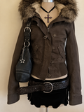 Braune Jacke mit Fellkragen