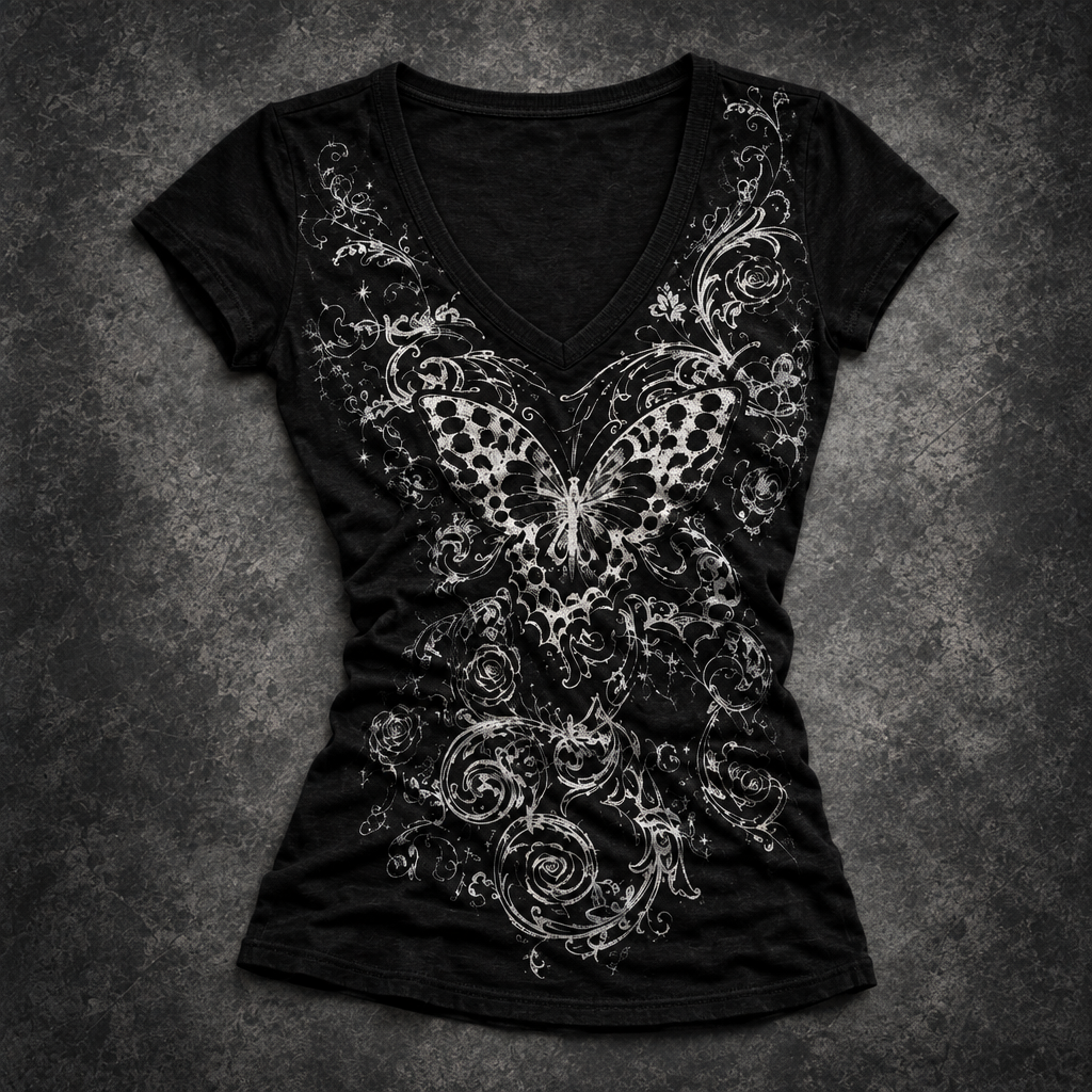 Y2K Butterfly Print Shirt schwarz